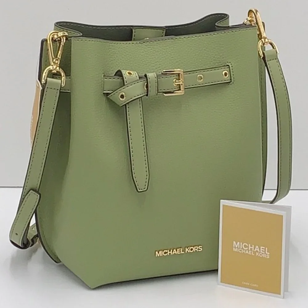 Michael Kors Emilia Small Bucket Bag Messenger Leather Light Sage - Picture 7 of 16
